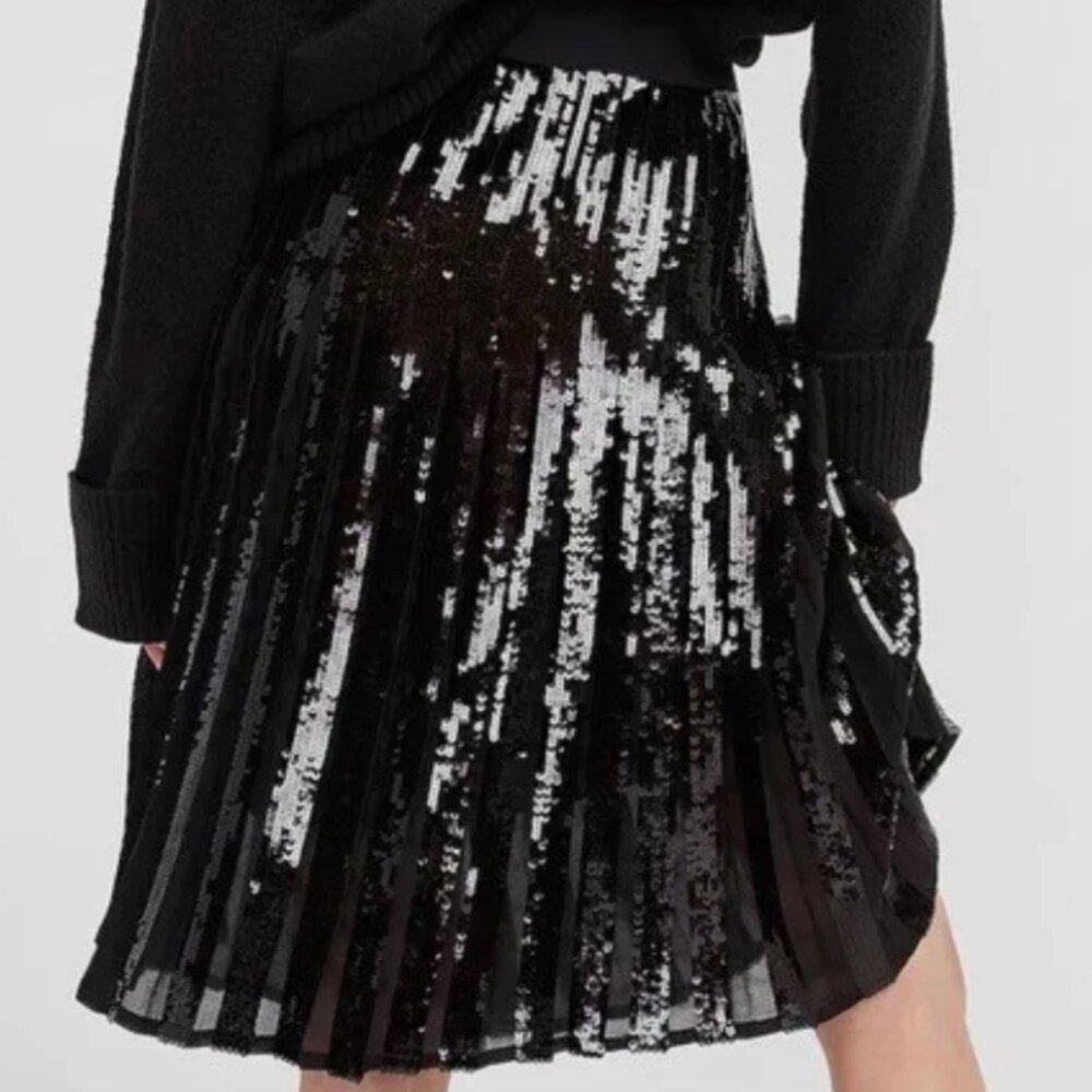 High Waisted Sequin Pleated Midi Skirt